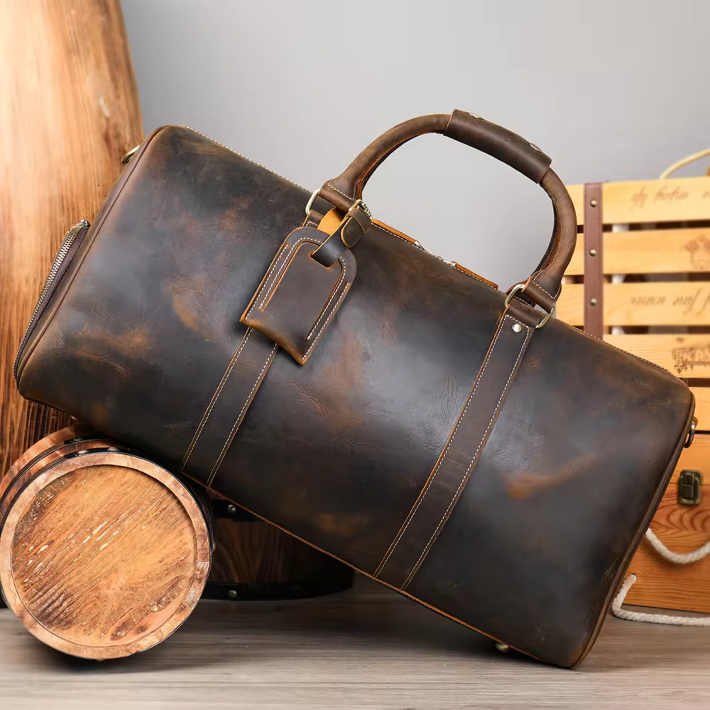 Oak Brook Leather Travel Duffel Bag - Dark Coffee
