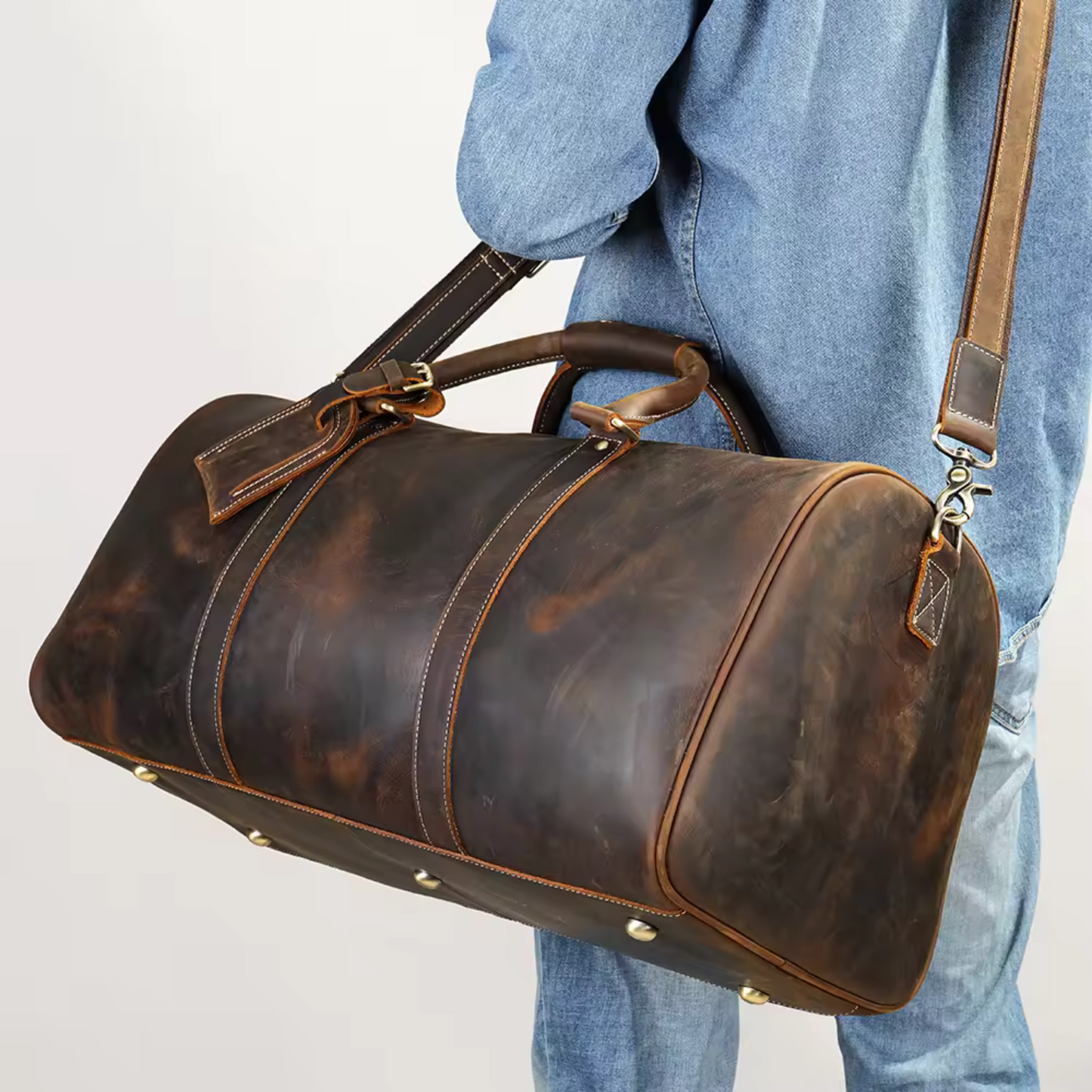 Oak Brook Leather Travel Duffel Bag - Dark Coffee