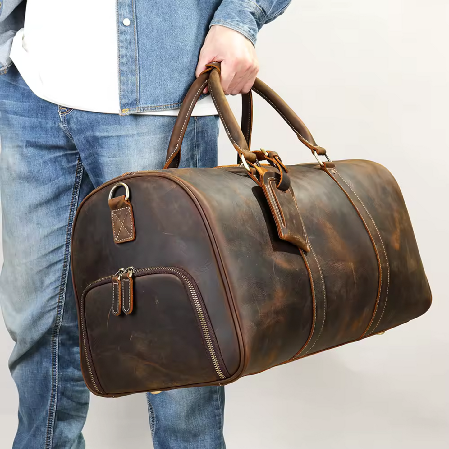 Oak Brook Leather Travel Duffel Bag - Dark Coffee